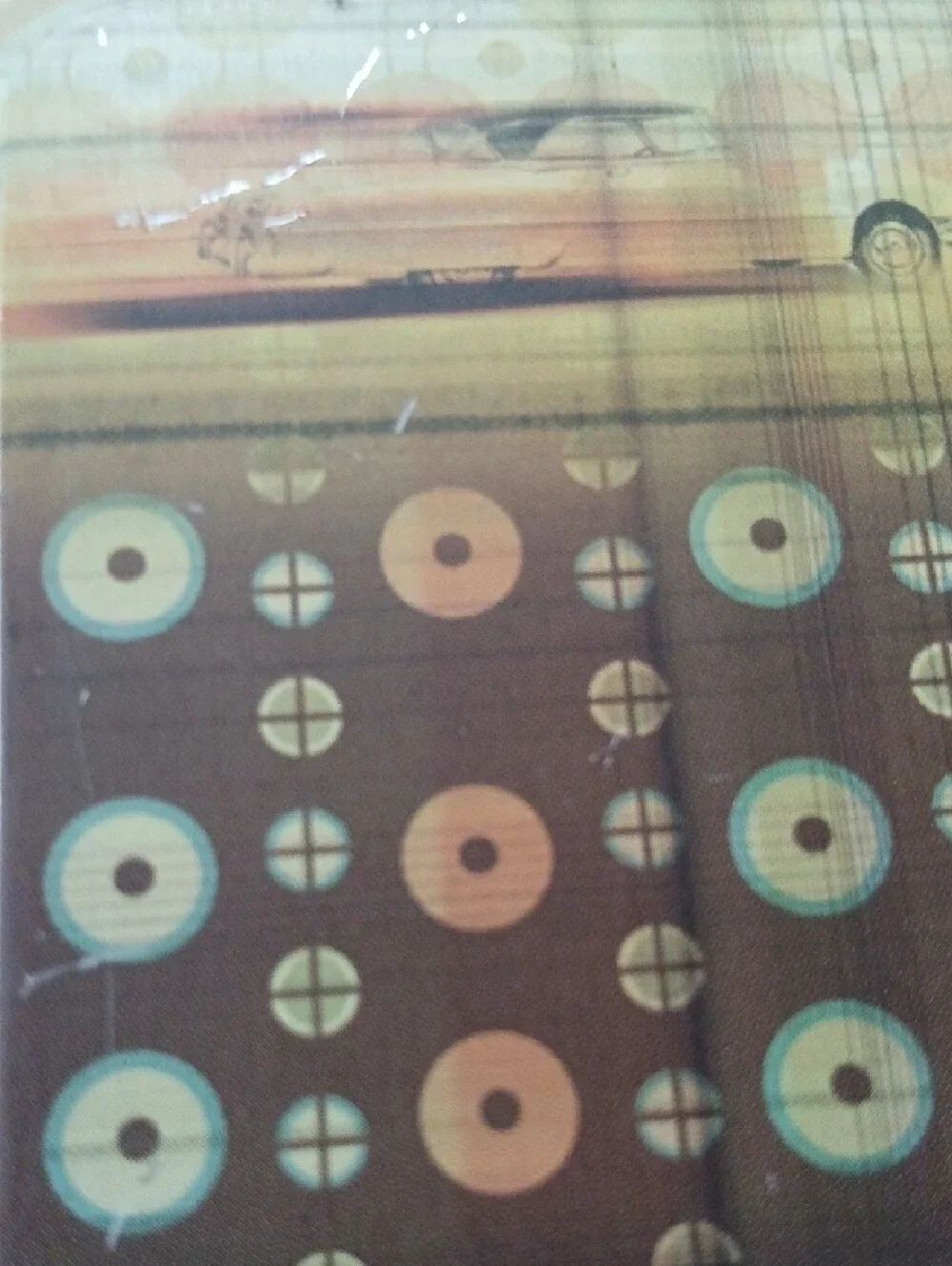 Fossil Retro Geometric Tablet Tin in Orange, Blue, Brown & Cream With Lid 6x5x2